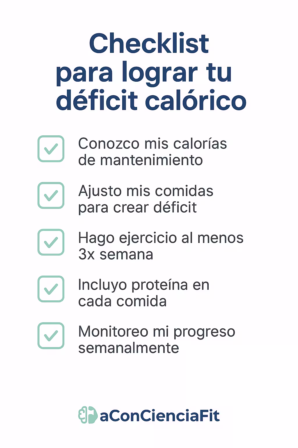 Checklist visual para lograr un déficit calórico sostenible