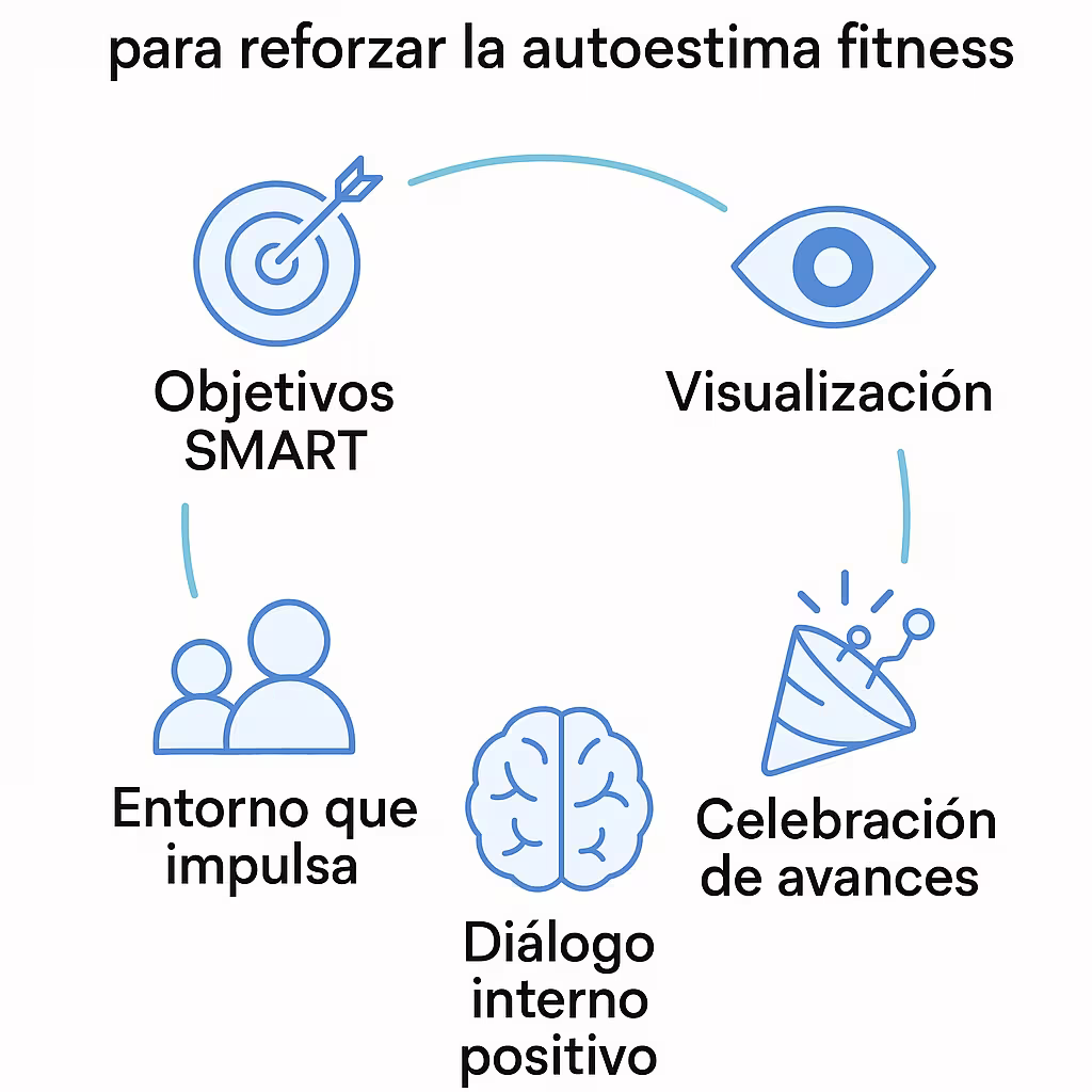 Círculo con las 5 estrategias para mejorar la autoestima